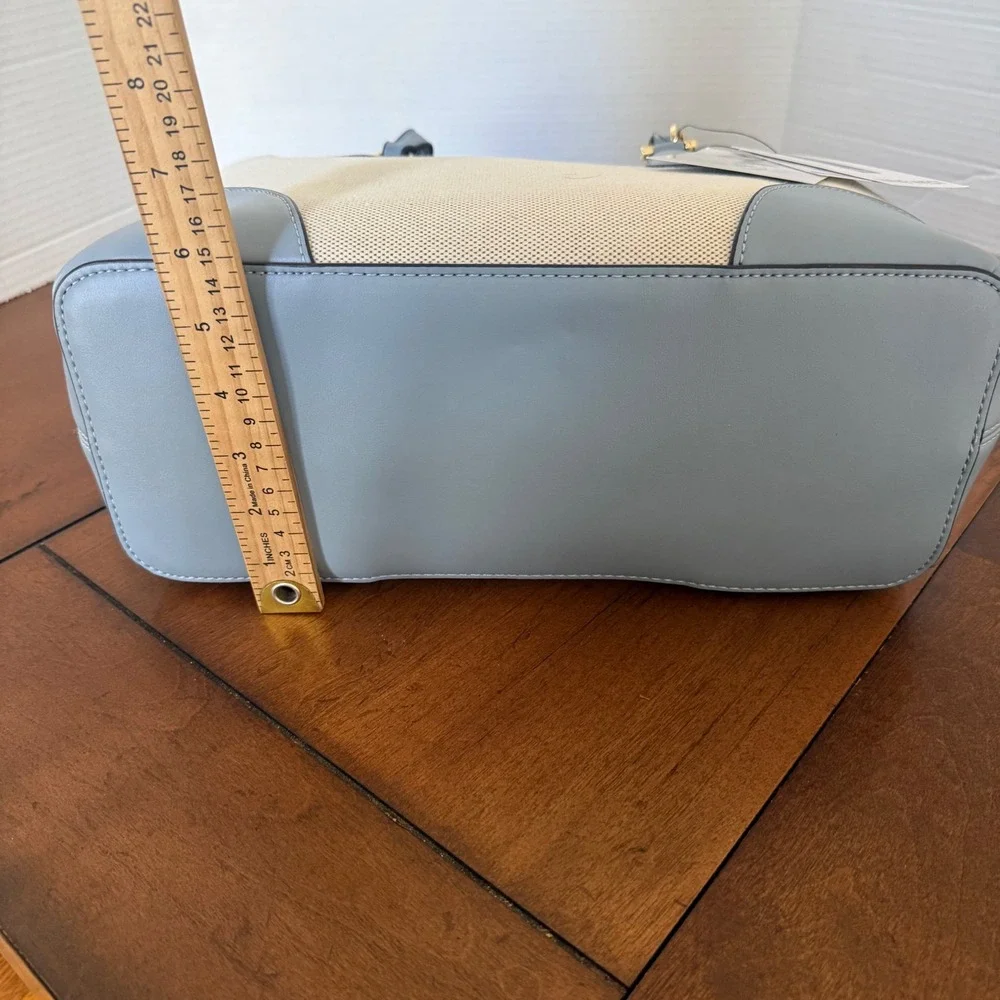 Nine West Canvas Tote Bag Light Blue Trim Triple Compartment Shoulder Bag NWT
